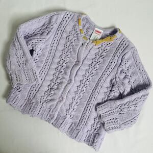 Y2k Gymboree Lavender Purple Knit Cardigan w/ Gold Bow Collar Accent Sz 12-18 mo